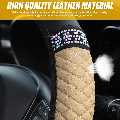 Bling Car Steering Wheel Cover, 15 Inch Crystal Rhinestone Elastic Stretch Leather Steering Wheel Protector, Vehicle Decor Accessories for Women Girls, Universal for RV, SUV, Truck (Black) in Saudi Arabia