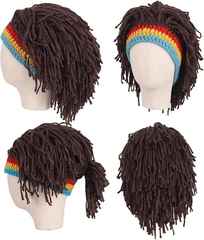 Funny Wig Hat Handmade Knitting Hat Men Long Dirty Braid Wig Caps Beanie Hat Winter Warm Hat Ski Cap in Saudi Arabia