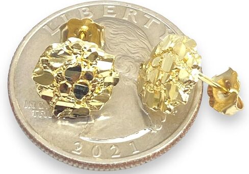 1.3 GRAMS 10 MM DIAMETER ROUND NUGGET HIP HOP STUD EARRINGS 10K YELLOW GOLD SG5038 in Saudi Arabia