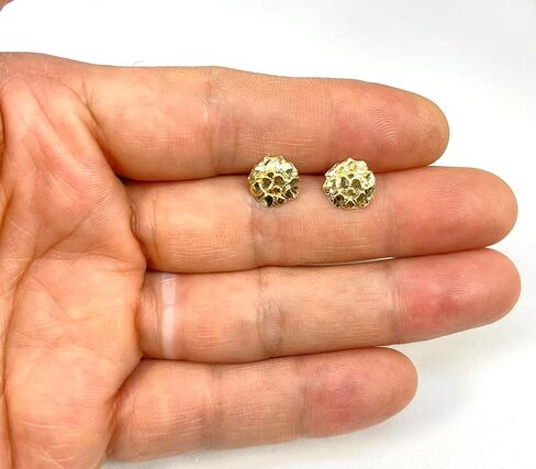 1.3 GRAMS 10 MM DIAMETER ROUND NUGGET HIP HOP STUD EARRINGS 10K YELLOW GOLD SG5038 in Saudi Arabia