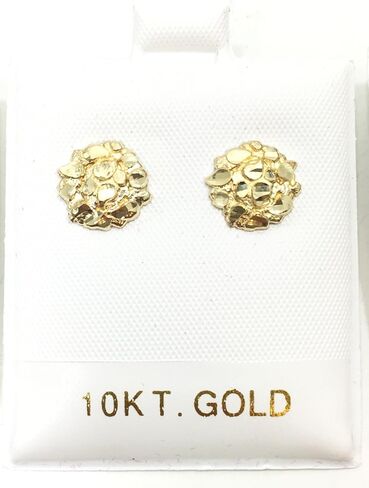 1.3 GRAMS 10 MM DIAMETER ROUND NUGGET HIP HOP STUD EARRINGS 10K YELLOW GOLD SG5038 in Saudi Arabia