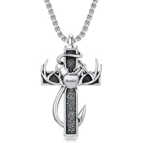 Cross Urn Necklace for Ashes Fish Hook Antler Cremation Pendant 925 Sterling Silver Nail Cross Memorial Jewelry Engraving Name Keepsake Gifts for Men Dad Husband in Kuwait