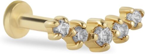 Climber Labret Cartilage Piercing Earring With Zircons - 14K Solid Yellow Gold - For Helix Tragus Lobe Conch Flat & Other Body Piercing BY KORAL JEWELRY in Saudi Arabia
