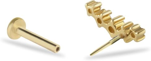 Climber Labret Cartilage Piercing Earring With Zircons - 14K Solid Yellow Gold - For Helix Tragus Lobe Conch Flat & Other Body Piercing BY KORAL JEWELRY in Saudi Arabia
