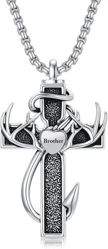 Cross Urn Necklace for Ashes Fish Hook Antler Cremation Pendant 925 Sterling Silver Nail Cross Memorial Jewelry Engraving Name Keepsake Gifts for Men Dad Husband in Kuwait