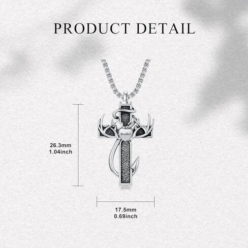 Cross Urn Necklace for Ashes Fish Hook Antler Cremation Pendant 925 Sterling Silver Nail Cross Memorial Jewelry Engraving Name Keepsake Gifts for Men Dad Husband in Kuwait