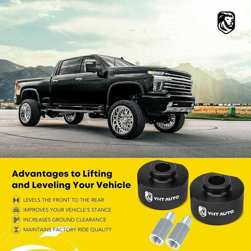 YHTAUTO طقم رفع التسوية الأمامية مقاس 2.5 بوصة متوافق مع Ford F-150 F-250/F-350 Super Duty Explorer Ranger Excursion Bronco، فواصل زنبركية من الألومنيوم مع 3/4-10 مسامير مع مجموعة أدوات مكونة من 2 in Saudi Arabia