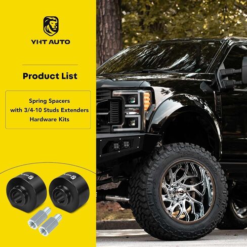 YHTAUTO طقم رفع التسوية الأمامية مقاس 2.5 بوصة متوافق مع Ford F-150 F-250/F-350 Super Duty Explorer Ranger Excursion Bronco، فواصل زنبركية من الألومنيوم مع 3/4-10 مسامير مع مجموعة أدوات مكونة من 2 in Saudi Arabia