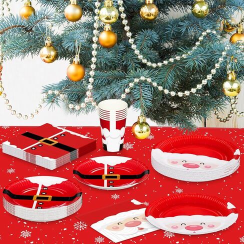 Christmas Party Paper Plates Napkins and Cups Set 100 Watercolor Poinsettia Disposable Dinnerware Tableware Party Supplies in Kuwait