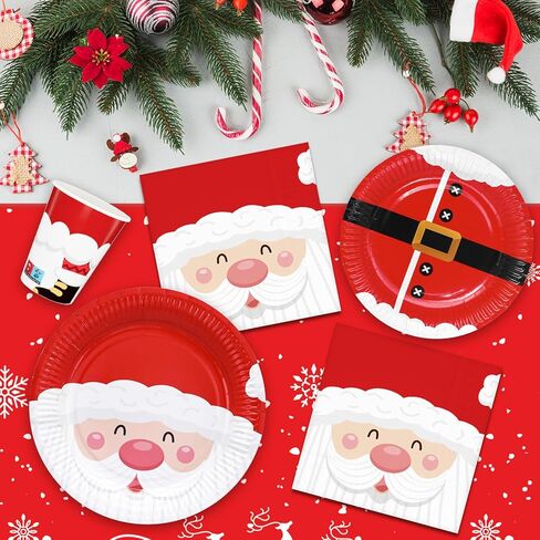Christmas Party Paper Plates Napkins and Cups Set 100 Watercolor Poinsettia Disposable Dinnerware Tableware Party Supplies in Kuwait