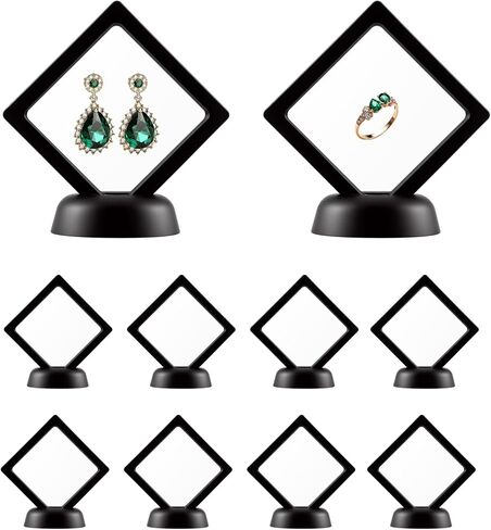10-Pack Elegant Jewelry Display Boxes with Round Bases – 3D Floating Effect, Dustproof & Protective, Transparent PE Film (2.75×2.75 in) – Showcase Rings, Necklaces, Coins & Collectibles - Black in Saudi Arabia
