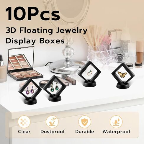 10-Pack Elegant Jewelry Display Boxes with Round Bases – 3D Floating Effect, Dustproof & Protective, Transparent PE Film (2.75×2.75 in) – Showcase Rings, Necklaces, Coins & Collectibles - Black in Saudi Arabia