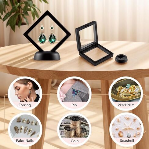10-Pack Elegant Jewelry Display Boxes with Round Bases – 3D Floating Effect, Dustproof & Protective, Transparent PE Film (2.75×2.75 in) – Showcase Rings, Necklaces, Coins & Collectibles - Black in Saudi Arabia