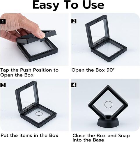 10-Pack Elegant Jewelry Display Boxes with Round Bases – 3D Floating Effect, Dustproof & Protective, Transparent PE Film (2.75×2.75 in) – Showcase Rings, Necklaces, Coins & Collectibles - Black in Saudi Arabia