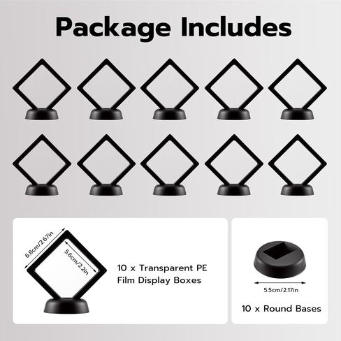 10-Pack Elegant Jewelry Display Boxes with Round Bases – 3D Floating Effect, Dustproof & Protective, Transparent PE Film (2.75×2.75 in) – Showcase Rings, Necklaces, Coins & Collectibles - Black in Saudi Arabia
