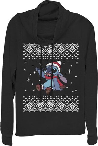Disney Womens Lilo & Stitch Stitch Christmas Front Women's Long Sleeve Cowl Neck Pullover in Saudi Arabia