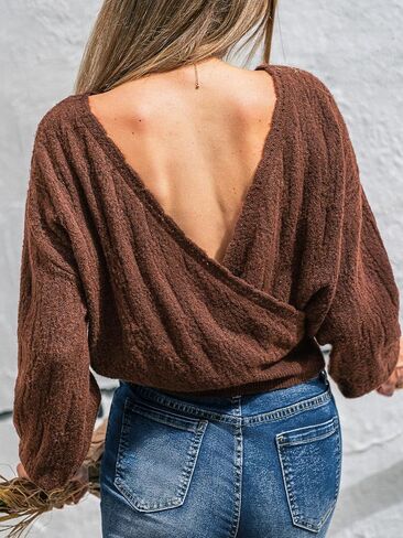 CUPSHE Women's Fall Knit Sweater 2025 Long Sleeves Round Neck Open Back Lightweight Pullover Reversible Casual Sweater Top in Saudi Arabia