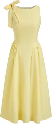 CIDER Cocktail Dress Sleeveless Linen Blend Boat Neck Bowknot Ruffle Midi Dresses Middle Waist Party Dress in Saudi Arabia