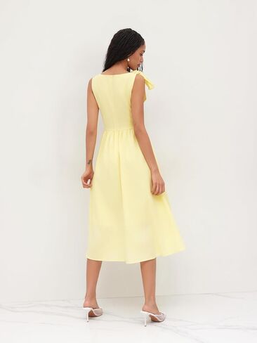 CIDER Cocktail Dress Sleeveless Linen Blend Boat Neck Bowknot Ruffle Midi Dresses Middle Waist Party Dress in Saudi Arabia