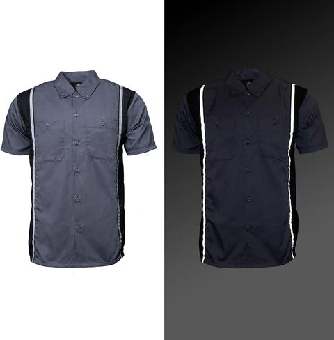 MILWAUKEE MOTORCYCLE CLOTHING CO. قميص عمل ميكانيكي للرجال باللون الأسود/الرمادي - مع شريط عاكس، MDM11612 in Kuwait