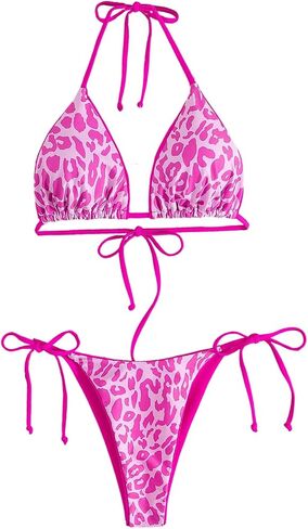WDIRARA Women's Leopard Print Bikini Set Triangle Halter String Swimsuit Two Piece Bathing Suit in Saudi Arabia