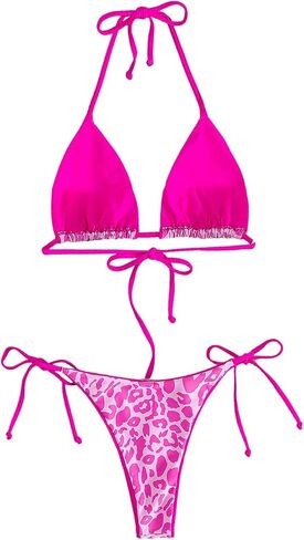 WDIRARA Women's Leopard Print Bikini Set Triangle Halter String Swimsuit Two Piece Bathing Suit in Saudi Arabia