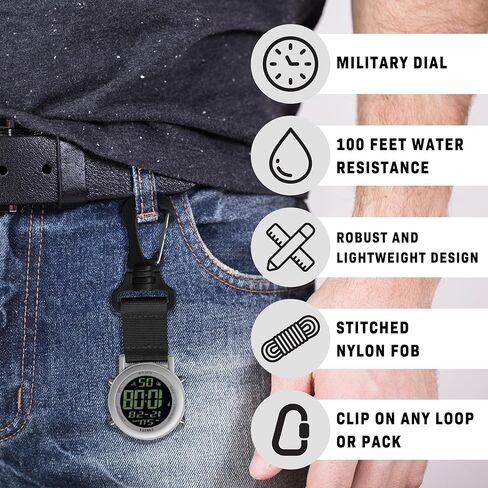 Dakota Light Digital Backpacker, Clip Watch, Alarm, Fob Watch, Timer and Dual Time Watch, Outdoor Gifts for Men and Women, Use for Fishing and More, Tactical Digital Watch, Clip On Watch in Kuwait