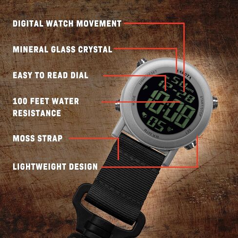 Dakota Light Digital Backpacker, Clip Watch, Alarm, Fob Watch, Timer and Dual Time Watch, Outdoor Gifts for Men and Women, Use for Fishing and More, Tactical Digital Watch, Clip On Watch in Kuwait