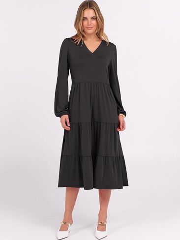 ANRABESS Women's Long Lantern Sleeve Floral Midi Dresses 2025 Fall V Neck Casual Flowy A-line Tiered Boho Vacation Long Dress in Saudi Arabia