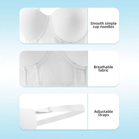 Underwire Strapless Longline Bra - Lift Support, Back Fat Smoothing Bras with Lace Details for Women in Saudi Arabia