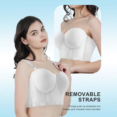 Underwire Strapless Longline Bra - Lift Support, Back Fat Smoothing Bras with Lace Details for Women in Saudi Arabia
