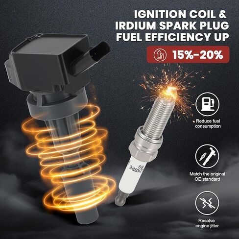 حزمة ملف الإشعال UF817 وشمعات إشعال إيريديوم بلاتينيوم مجموعة من 4 قطع متوافقة مع Hyundai Elantra Tucson Sonata Kia Forte Soul 2015-2022 1.6L L4 يستبدل #GN10910 in Kuwait