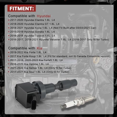 حزمة ملف الإشعال UF817 وشمعات إشعال إيريديوم بلاتينيوم مجموعة من 4 قطع متوافقة مع Hyundai Elantra Tucson Sonata Kia Forte Soul 2015-2022 1.6L L4 يستبدل #GN10910 in Kuwait