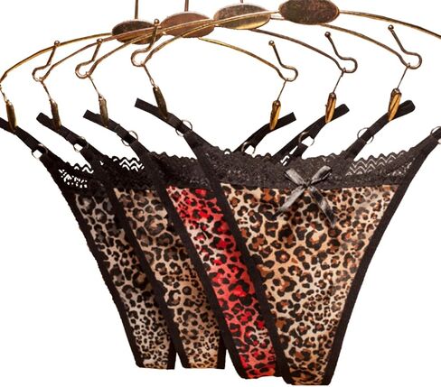 BIGFOX G String Thongs للنساء، مجموعة سراويل داخلية قطنية بدون خياطة مع طباعة جلد الفهد المثيرة على ملابس داخلية نسائية قابلة للتنفس، 4 قطع in Kuwait