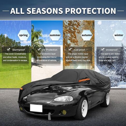 X AUTOHAUX Car Cover Outdoor Waterproof Sun Rain Snow Hail Protection with Left Side Door Zipper 210D-PU for Mazda MX-5 Miata in Saudi Arabia