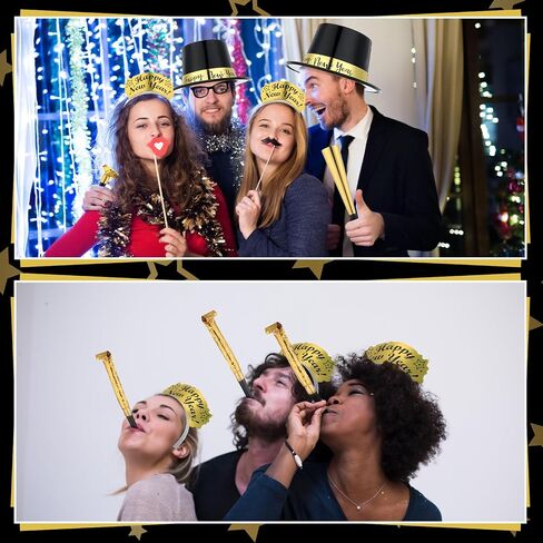 Shappy 48 Pcs New Year's Eve Party Supplies 2025 Party Favors for 12 Guest, Include Happy New Year Top Hats, New Year Headband Tiara, Fringed Noise Makers, Blowing Horns, Blowouts Noisemakers in Saudi Arabia