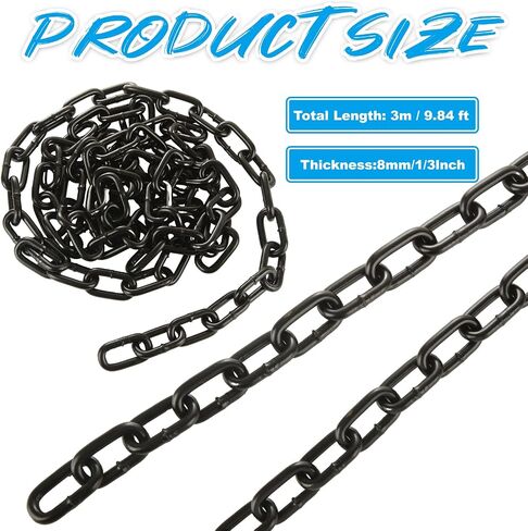 1/3'' x 10Ft Long Black Chain for Hanging, Heavy Duty Black Chain Link Porch Swing Chain Decorative Chain for Fence, Hanging, Security Lock Chain in Saudi Arabia