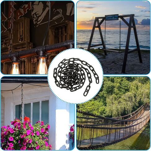 1/3'' x 10Ft Long Black Chain for Hanging, Heavy Duty Black Chain Link Porch Swing Chain Decorative Chain for Fence, Hanging, Security Lock Chain in Saudi Arabia