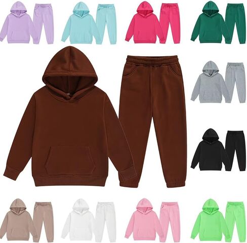 jeecoin Girls Boys Tracksuit Athletic Sweatsuits Pullover Hoodie 2 Pieces Kids Sweatshirt and Jogger Sweatpants Outfits Set in Kuwait