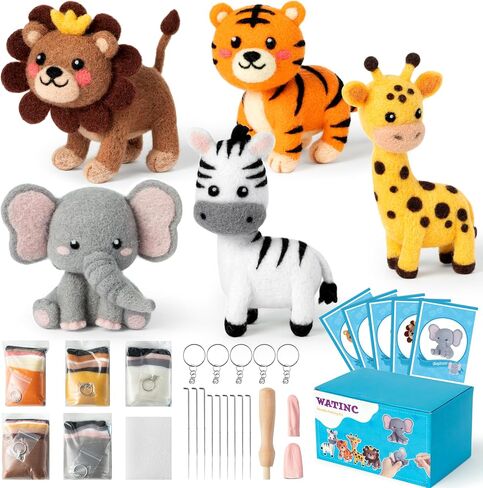 WATINC Sloth Needle Felting Kit - Set of 5 Cute Doll Wool Felt Needle Felting Starter Kit Tools Foam Pad, Make Your Own Home Decoration Needle Felting Craft Party Supplies for Beginners in Saudi Arabia