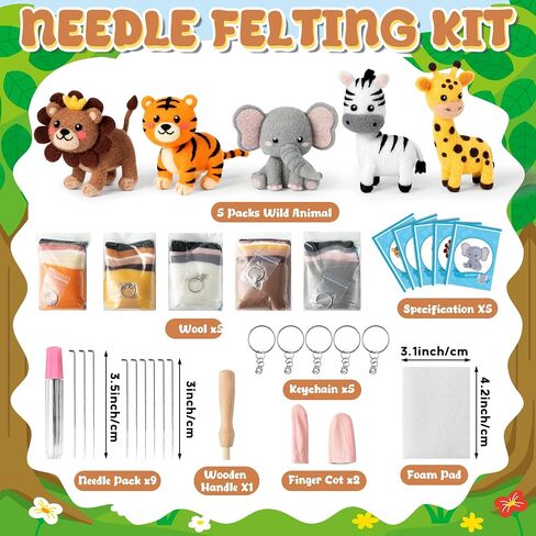 WATINC Sloth Needle Felting Kit - Set of 5 Cute Doll Wool Felt Needle Felting Starter Kit Tools Foam Pad, Make Your Own Home Decoration Needle Felting Craft Party Supplies for Beginners in Saudi Arabia