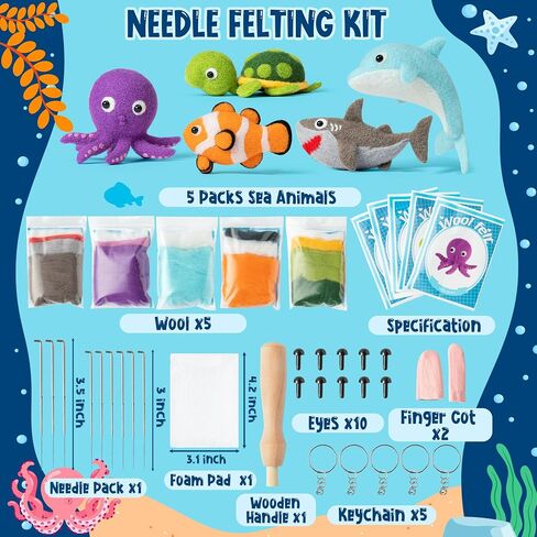 WATINC Sloth Needle Felting Kit - Set of 5 Cute Doll Wool Felt Needle Felting Starter Kit Tools Foam Pad, Make Your Own Home Decoration Needle Felting Craft Party Supplies for Beginners in Saudi Arabia