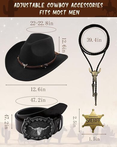 5 Pcs Western Outfits for Men Cowboy Suede Leather Vest Hat Necktie Buckle Belt Sheriff Badge for Halloween Costume in Saudi Arabia