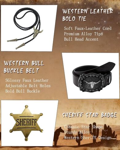 5 Pcs Western Outfits for Men Cowboy Suede Leather Vest Hat Necktie Buckle Belt Sheriff Badge for Halloween Costume in Saudi Arabia