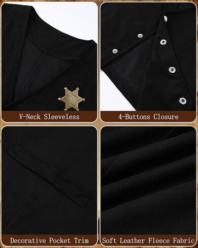 5 Pcs Western Outfits for Men Cowboy Suede Leather Vest Hat Necktie Buckle Belt Sheriff Badge for Halloween Costume in Saudi Arabia