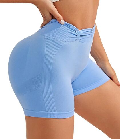 Women's Workout Shorts Seamless Scrunch Butt Yoga Shorts Biker Shorts with Pleated Waistline in Saudi Arabia