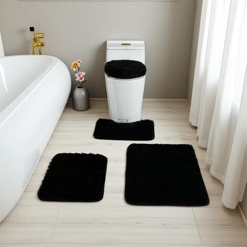 Bathroom Rug Set 4 Piece, Soft Absorbent Microfiber Bath Rug Set, Non-Slip, Machine Wash Dry, Plush Bath Mats for Bathroom Floor, Tub, Shower and Home Decor Accessories (Yellow) in Saudi Arabia