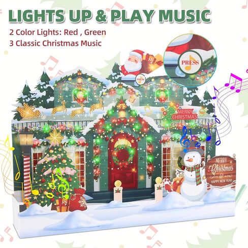 XTF2015 Christmas Cards with Music & Lights, Pop Up 3D Christmas Tree Card, Christmas Greeting Gift Card Inlcudes Envelope, for Your Friends, Children and Family in Kuwait