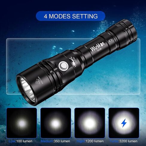 Wurkkos DL07 Diving Flashlight Rechargeable Scuba Dive Light, 3000 Lumens Dive Lights, IPX8 Waterproof, 135 ° Beam Angle Underwater Flashlight High 90 CRI Dive Video Photography Light with Ball Joint in Kuwait