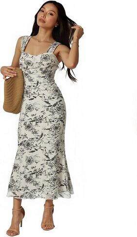 SKAYS Women's Floral Summer Pastel Wedding Guest Dress Mesh Bodycon Ruched Cocktail Midi Sundress in Saudi Arabia